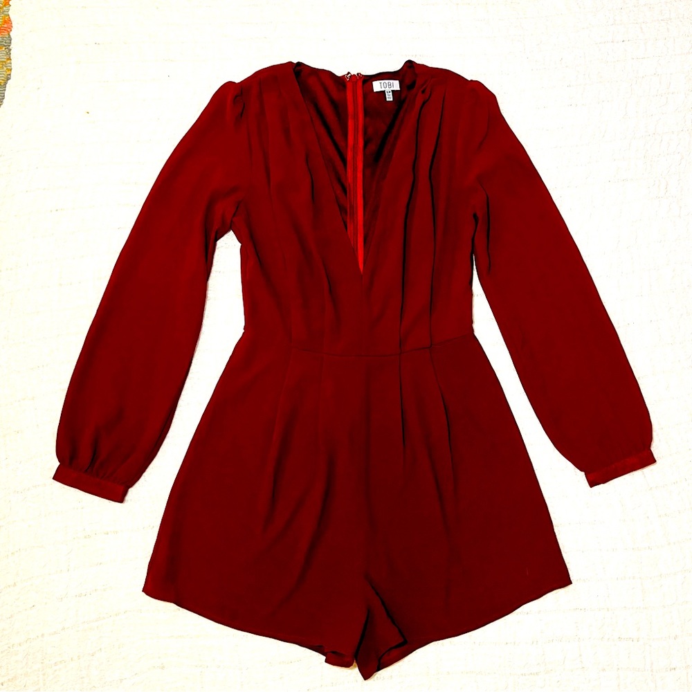 TOBI romper, long sheer sleeves, wine color, size S/P